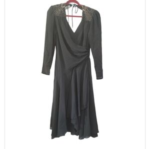 Chic Black Dress with Gold Bead Detailing Long Sleeve Dress